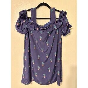 NEW Dress Women's Medium Blue Vacation Hawaii Summer Festival Cactus Short Dress